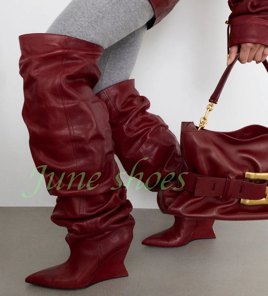 Lady Red Pleated Pointed Toe Knee Boots Vintage Style Red Footwear Wedges Heel Plated Retro Style Knee Dance Boots Size 34-46
Lady Red Pleated Pointed Toe Knee Boots Vintage Style Red Footwear Wedges Heel Plated Retro Style Knee Dance Boots Size 34-46