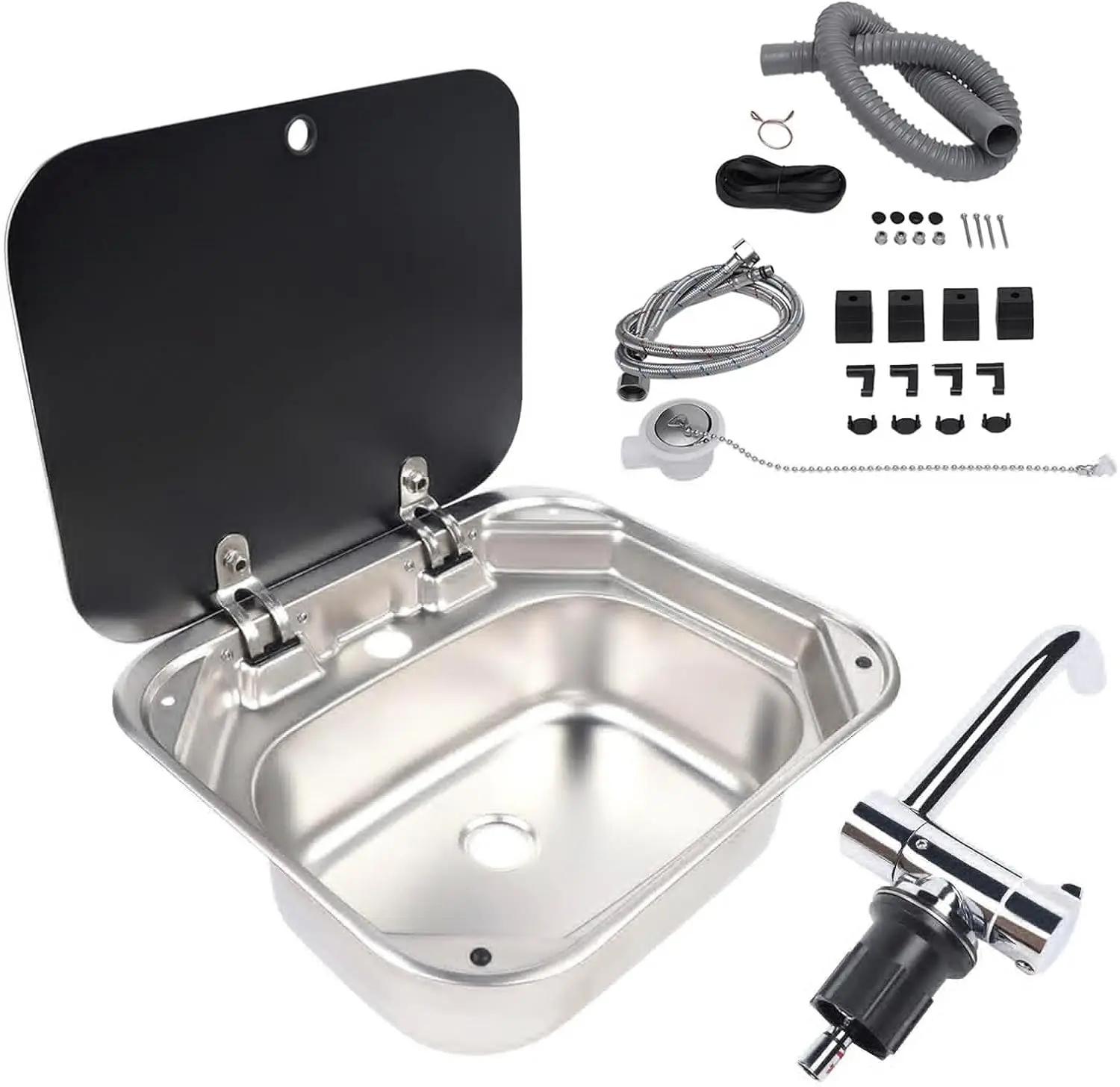Cafe Bar Kitchen RV Sink with Folding Faucet A and Lid, Stainless Steel Single Bowl Hand Wash Basin Drop In Sink with Cover for Bar Caravan Van RV Camper Motor Home Trailer Accessories
Cafe Bar Kitchen RV Sink with Folding Faucet A and Lid, Stainless Steel Single Bowl Hand Wash Basin Drop In Sink with Cover for Bar Caravan Van RV Camper Motor Home Trailer Accessories