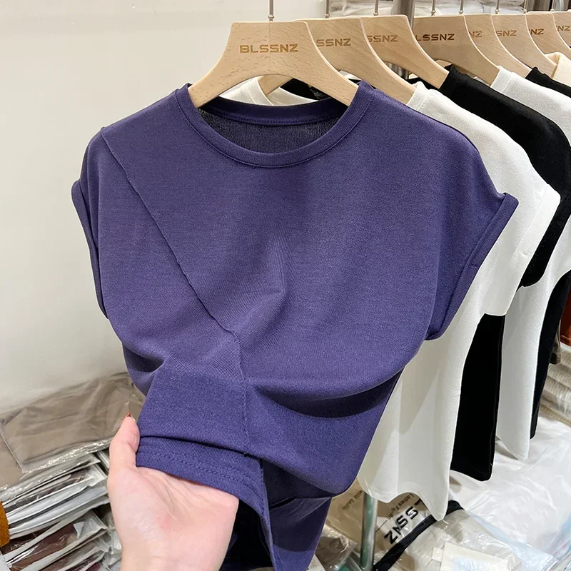 New Short Sleeve T-Shirt Women Solid Simple Casual Soft All-Match Basic Tops Tees 2025 Summer Fashion Tops Black White
New Short Sleeve T-Shirt Women Solid Simple Casual Soft All-Match Basic Tops Tees 2025 Summer Fashion Tops Black White