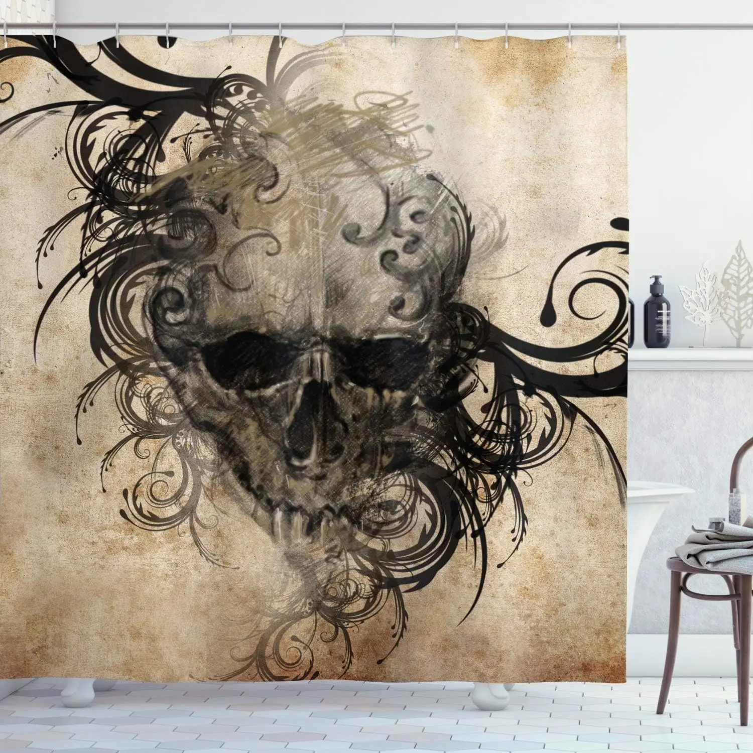 Vintage Floral Skull Shower Curtain Gothic Grunge Art Print for Bathroom Decor
Vintage Floral Skull Shower Curtain Gothic Grunge Art Print for Bathroom Decor