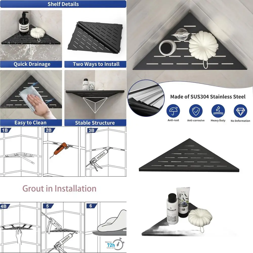 12 Matte Black Stainless Steel Corner Shower Shelves, 2-Pack, Recessed Design for Tiled Walls, Large
12 Matte Black Stainless Steel Corner Shower Shelves, 2-Pack, Recessed Design for Tiled Walls, Large