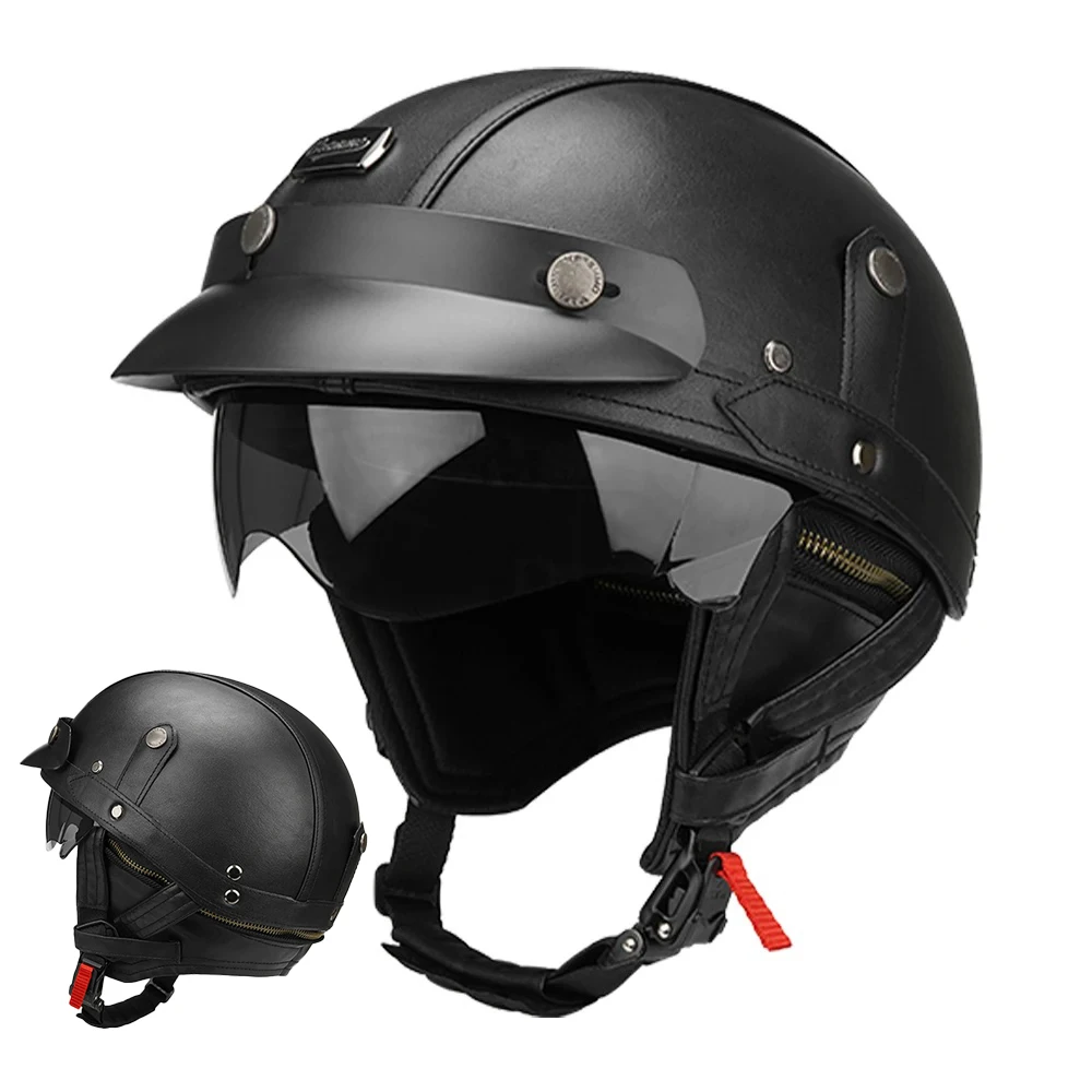 Retro Motorcycle Helmet Leather Half Face Moto Helmet Detachable Liner Lenses DOT Approved Vintage Motorbike Helmet Casco Moto
Retro Motorcycle Helmet Leather Half Face Moto Helmet Detachable Liner Lenses DOT Approved Vintage Motorbike Helmet Casco Moto