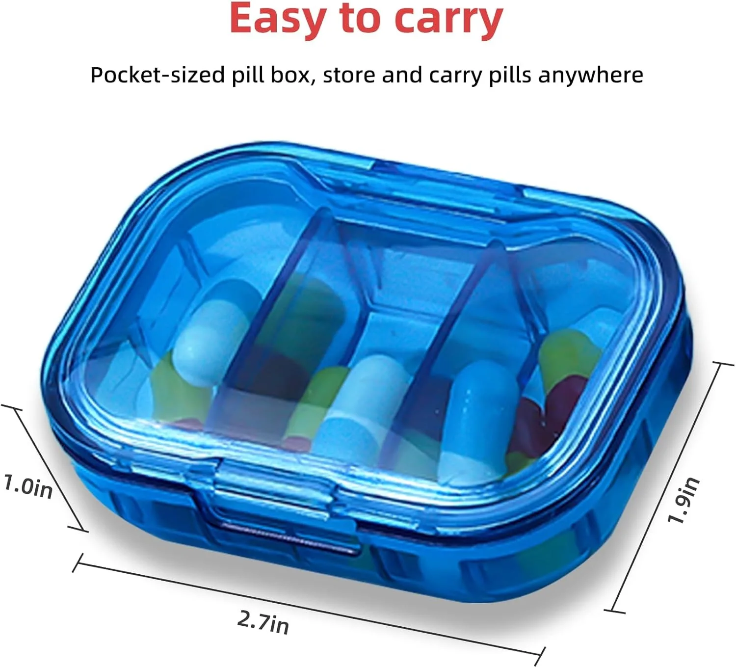 Transparent Blue Pill Organizer Box 7x5x2cm with 3 Compartments
Transparent Blue Pill Organizer Box 7x5x2cm with 3 Compartments