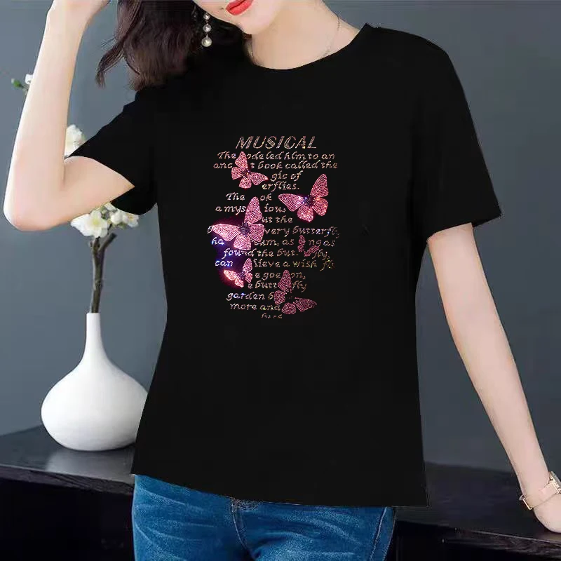 Fashion Sparkle Lai Hot Diamond Butterfly Ingot Women's T-shirt Spring Summer Autumn casual bottom top
Fashion Sparkle Lai Hot Diamond Butterfly Ingot Women's T-shirt Spring Summer Autumn casual bottom top
