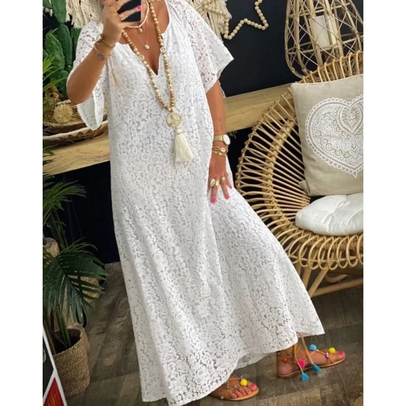 Lace Long Dress Simple Solid Hollow Out Pure Color Party Dresses Holiday High Waist Fashion Summer Dresses Vestidos Femenino
Lace Long Dress Simple Solid Hollow Out Pure Color Party Dresses Holiday High Waist Fashion Summer Dresses Vestidos Femenino