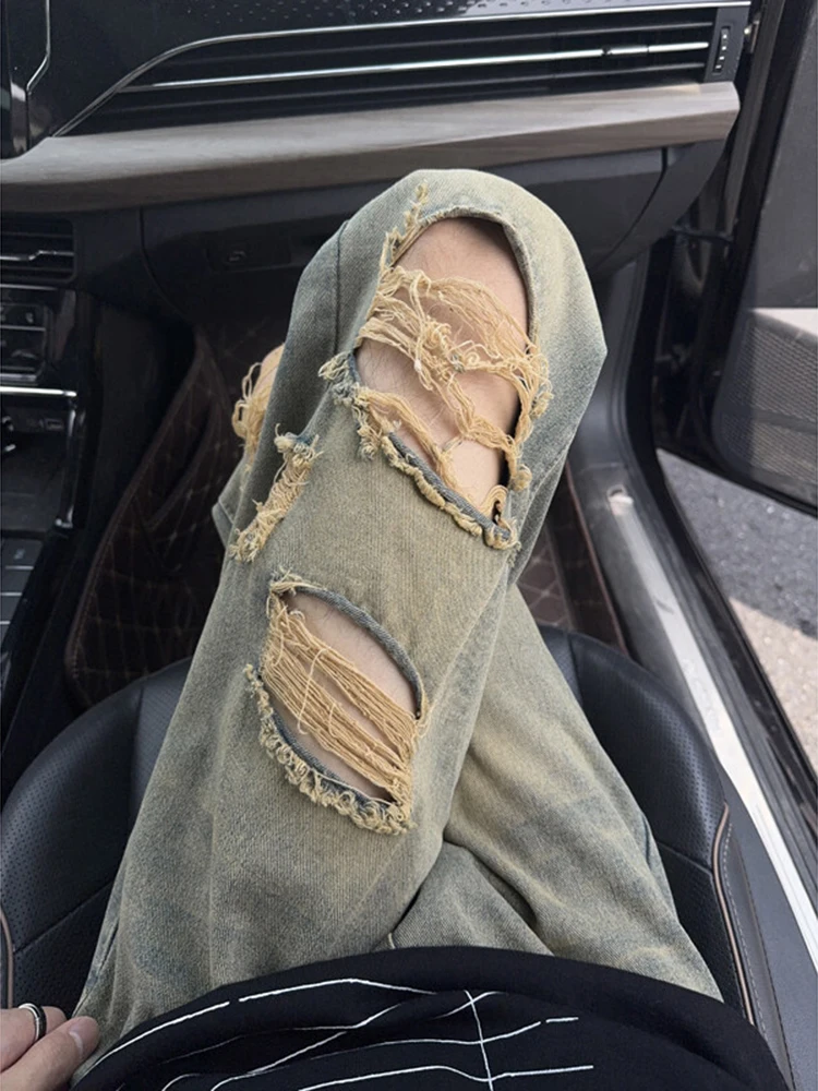 Retro American Men's Denim Jeans Knee-Hole Worn-Out Washed out Cleanfit Flared Poor Devil Pants Casual Straight Leg Jeans
Retro American Men's Denim Jeans Knee-Hole Worn-Out Washed out Cleanfit Flared Poor Devil Pants Casual Straight Leg Jeans