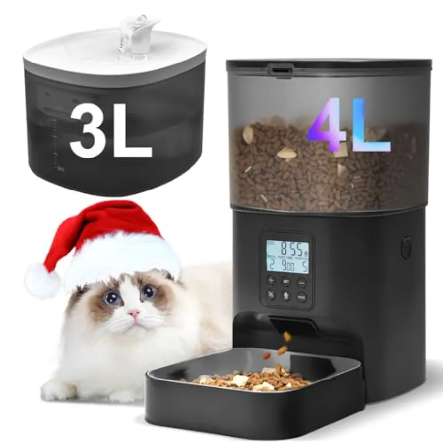 Automatic Cat Feeder with 10s Voice Recorder and 105oz/3L Pet Water Fountain for Cats Durable Plastic White Keeps Food Fresh an
Automatic Cat Feeder with 10s Voice Recorder and 105oz/3L Pet Water Fountain for Cats Durable Plastic White Keeps Food Fresh an