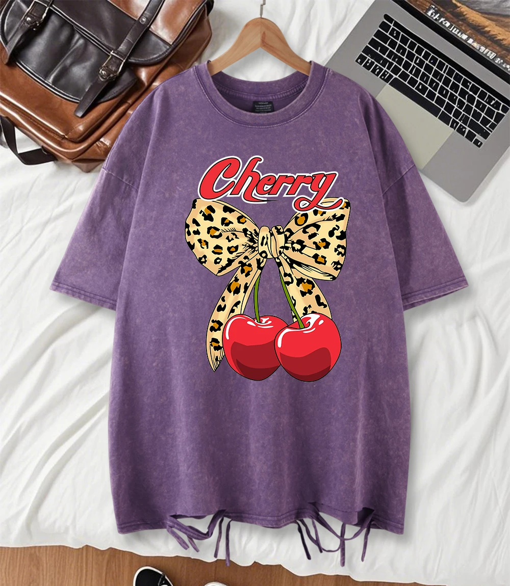 Creative Bow Cherry Print Washed Holes Tee Shirt Womens Soft Summer T Shirts All-Match Cotton Woman Streetwear Loose Top
Creative Bow Cherry Print Washed Holes Tee Shirt Womens Soft Summer T Shirts All-Match Cotton Woman Streetwear Loose Top