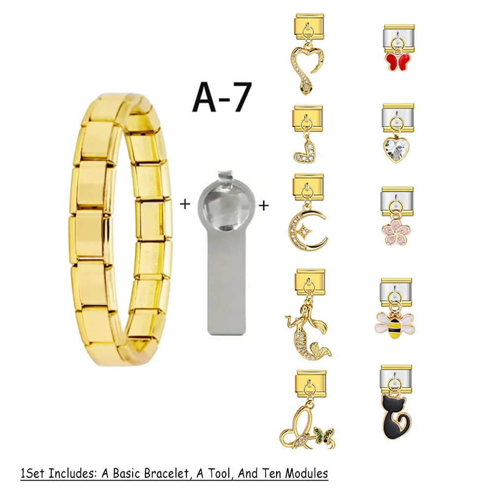 12pcs/Set Gold Color Butterfly Mermaid Pendant Stainless Steel Italian Charm Bracelet Pack For Woman Men Daily Gifts DIY Making
12pcs/Set Gold Color Butterfly Mermaid Pendant Stainless Steel Italian Charm Bracelet Pack For Woman Men Daily Gifts DIY Making
