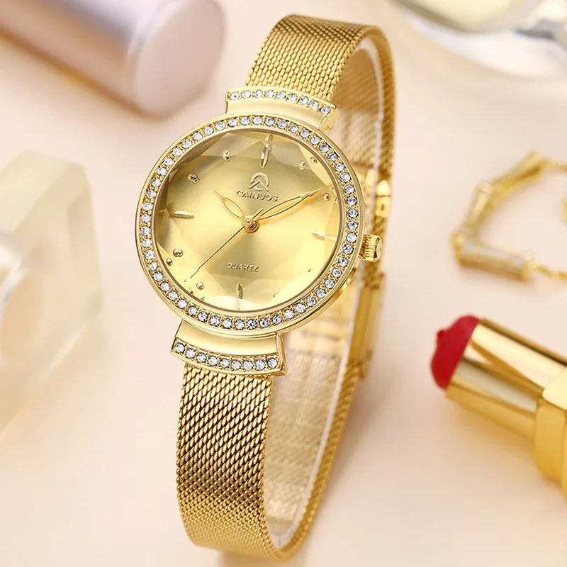 Elegant Diamond-Cut Crystal Quartz Watch for Women High-End Fashion Golden Mesh Band Ladies Wristwatch Unique Design
Elegant Diamond-Cut Crystal Quartz Watch for Women High-End Fashion Golden Mesh Band Ladies Wristwatch Unique Design
