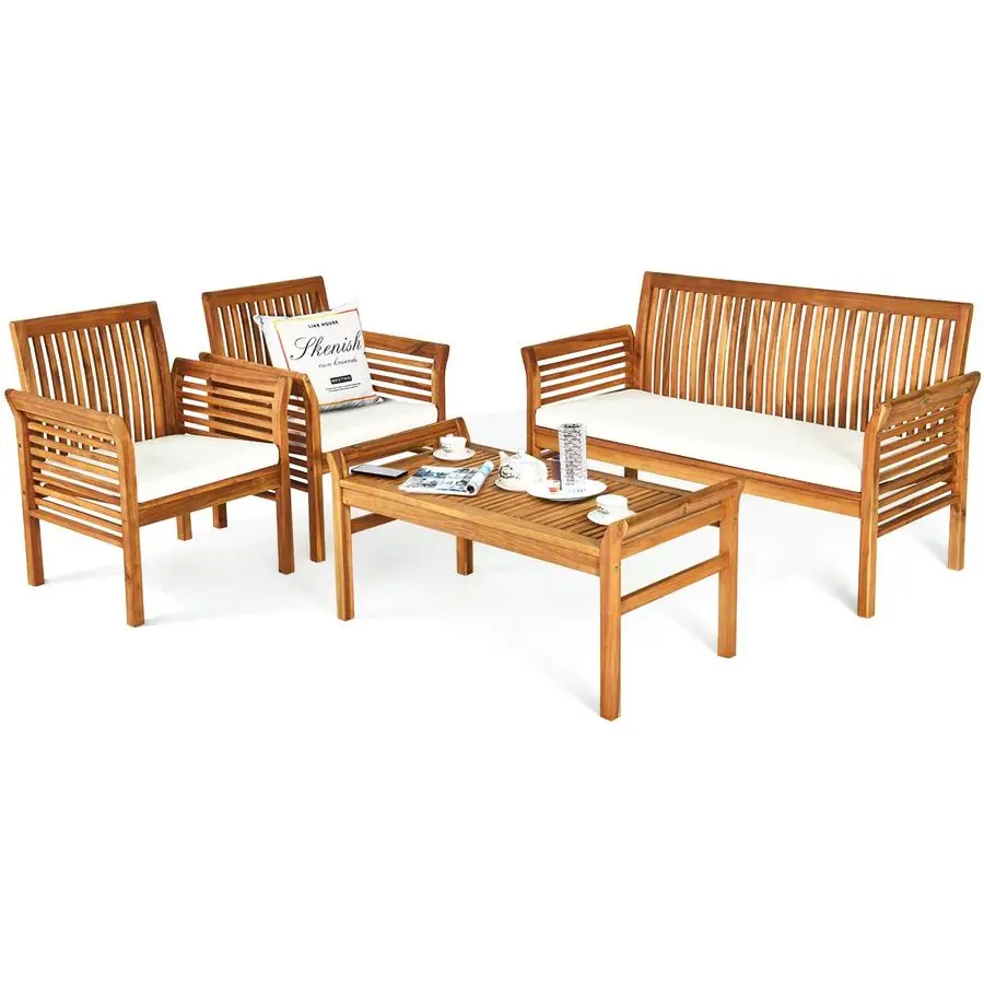 4 Piece Outdoor Acacia Wood Sofa Set with Water Resistant Cushions, Padded Patio Conversation Table Chair Set w Coffee Table fo
4 Piece Outdoor Acacia Wood Sofa Set with Water Resistant Cushions, Padded Patio Conversation Table Chair Set w Coffee Table fo