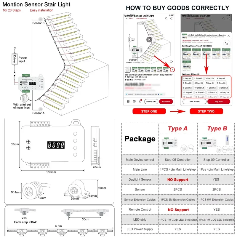 1-40 Steps LED Stair Light Motion Sensor Stairs Lighting With 2 PIR Sensor Staircase Lights COB LED Strip Stair Kit Step
1-40 Steps LED Stair Light Motion Sensor Stairs Lighting With 2 PIR Sensor Staircase Lights COB LED Strip Stair Kit Step