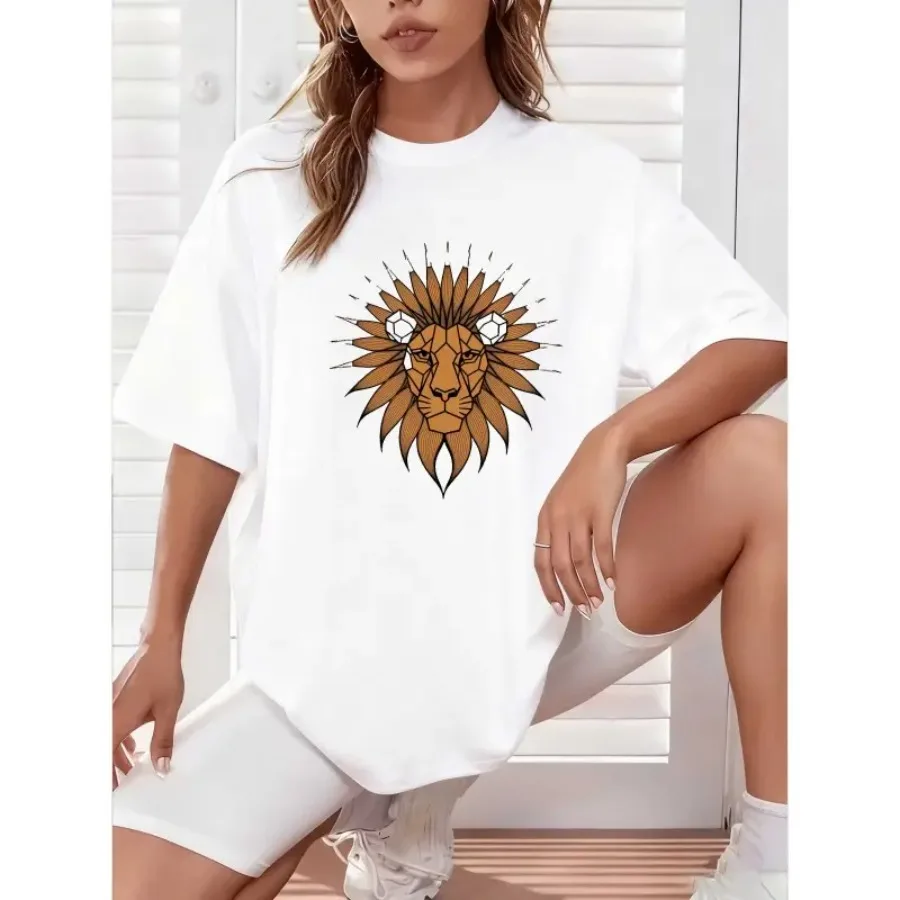 【New style】Lion Head Minimalist Emblem Women'S Casual Short Sleeve Round Neck T-Shirt Regular Fit Medium Stretch Fabric Cute St
【New style】Lion Head Minimalist Emblem Women'S Casual Short Sleeve Round Neck T-Shirt Regular Fit Medium Stretch Fabric Cute St