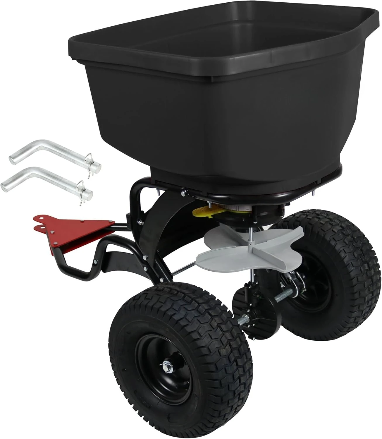 2.2 Cubic feet Tow and Pull Behind Spreader with Auto-Stop Dual Impeller That Stops When Not Moving,Hitch Pins, Black
2.2 Cubic feet Tow and Pull Behind Spreader with Auto-Stop Dual Impeller That Stops When Not Moving,Hitch Pins, Black