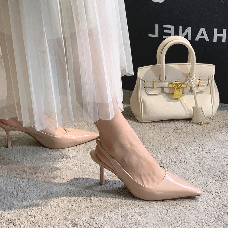 Patent leather pointed-toe stiletto nude high heels that don't tire the feet Women's open-toe sandals for outdoor wear, elegant
Patent leather pointed-toe stiletto nude high heels that don't tire the feet Women's open-toe sandals for outdoor wear, elegant