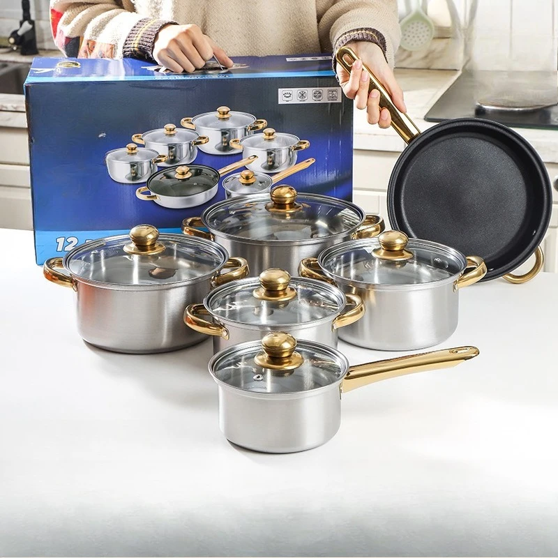 Stainless steel 12-piece pot set, milk pot, soup pot, frying pan combination, stainless pots set
Stainless steel 12-piece pot set, milk pot, soup pot, frying pan combination, stainless pots set