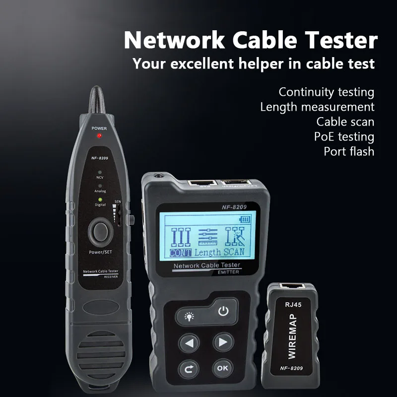 NF-8209 Network Line Finder Line Finder POE Anti interference Line Finder Network Line Length Tester
NF-8209 Network Line Finder Line Finder POE Anti interference Line Finder Network Line Length Tester