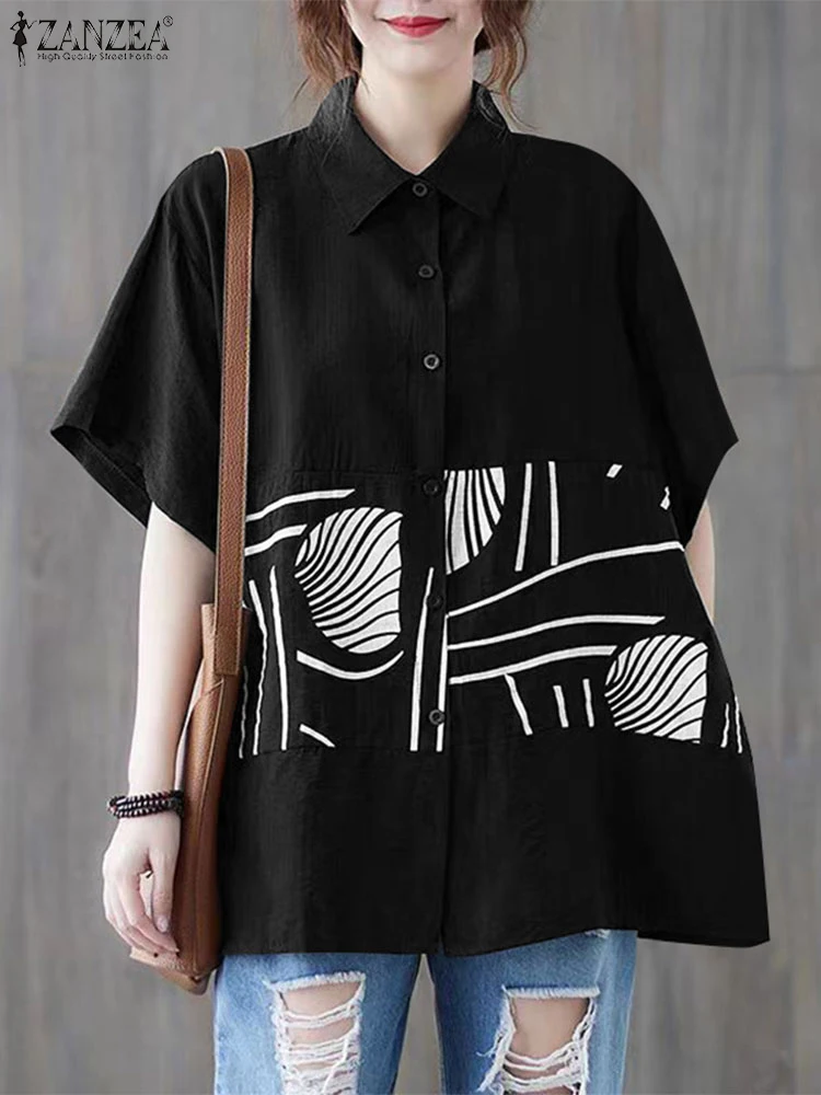 Women Summer Shirt ZANZEA Fashion Printed Stitching Tops Holiday Short Sleeve Tunics 2025 Lapel Collar Korean Casual Loose Tops
Women Summer Shirt ZANZEA Fashion Printed Stitching Tops Holiday Short Sleeve Tunics 2025 Lapel Collar Korean Casual Loose Tops