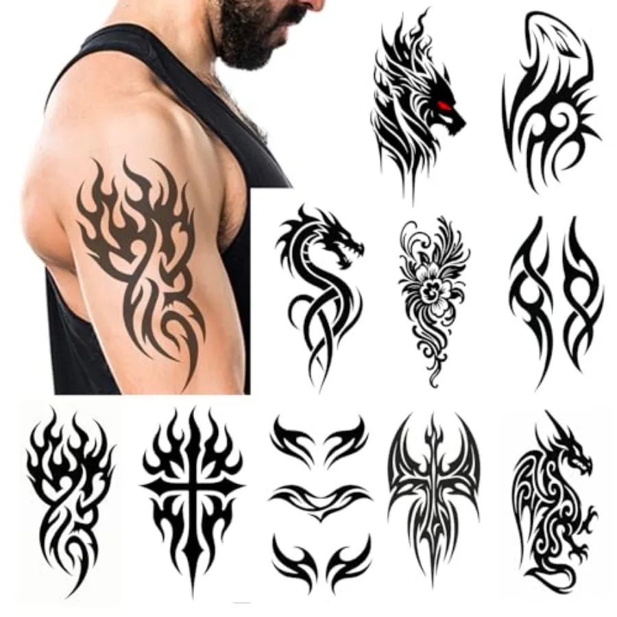 Large Tribal Temporary Tattoos for Men and Women 10 Sheets 7.4"x4.7" Black Totem Fake Tattoos, Waterproof Removable Body Art St
Large Tribal Temporary Tattoos for Men and Women 10 Sheets 7.4"x4.7" Black Totem Fake Tattoos, Waterproof Removable Body Art St