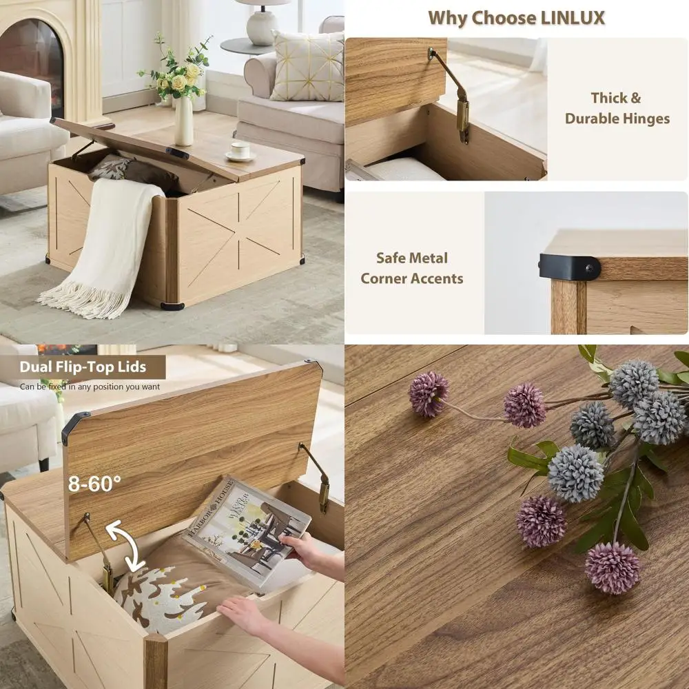 Large Square Coffee Table with Storage, Rustic Wooden Center Table, Metal Accents, Brown and Rustic White
Large Square Coffee Table with Storage, Rustic Wooden Center Table, Metal Accents, Brown and Rustic White