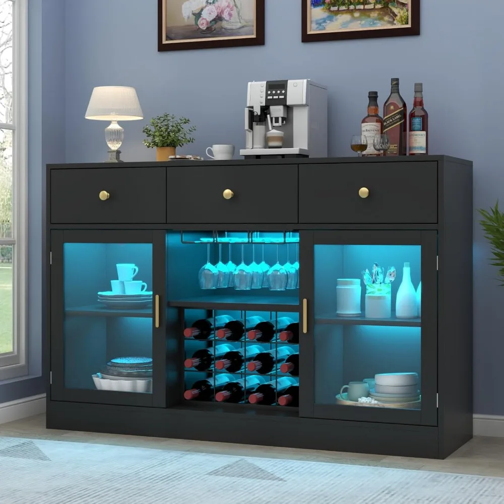 Wine Bar Cabinet with LED Light, Home Coffee Cabinet with Wine and Glass Rack, Kitchen Buffet Sideboard with Storage Drawers
Wine Bar Cabinet with LED Light, Home Coffee Cabinet with Wine and Glass Rack, Kitchen Buffet Sideboard with Storage Drawers