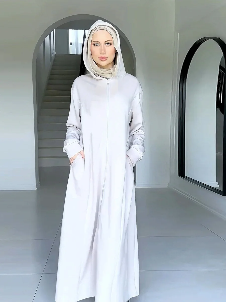 Muslim Woman Türkiye Dubai Abaya Zipper placket Cardigan Hooded Long Dress Solid Modest Kaftan Robe Femme Islamic Clothing
Muslim Woman Türkiye Dubai Abaya Zipper placket Cardigan Hooded Long Dress Solid Modest Kaftan Robe Femme Islamic Clothing