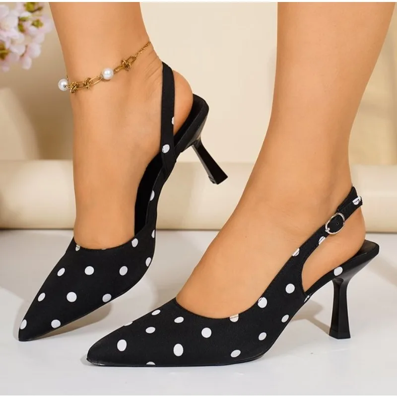 Street Style High Heel Women Sandals Fashion Pointed Toe Singbacks Mules Shoes Summer Elegant Polka Dot Dress Sandalias Shoes
Street Style High Heel Women Sandals Fashion Pointed Toe Singbacks Mules Shoes Summer Elegant Polka Dot Dress Sandalias Shoes