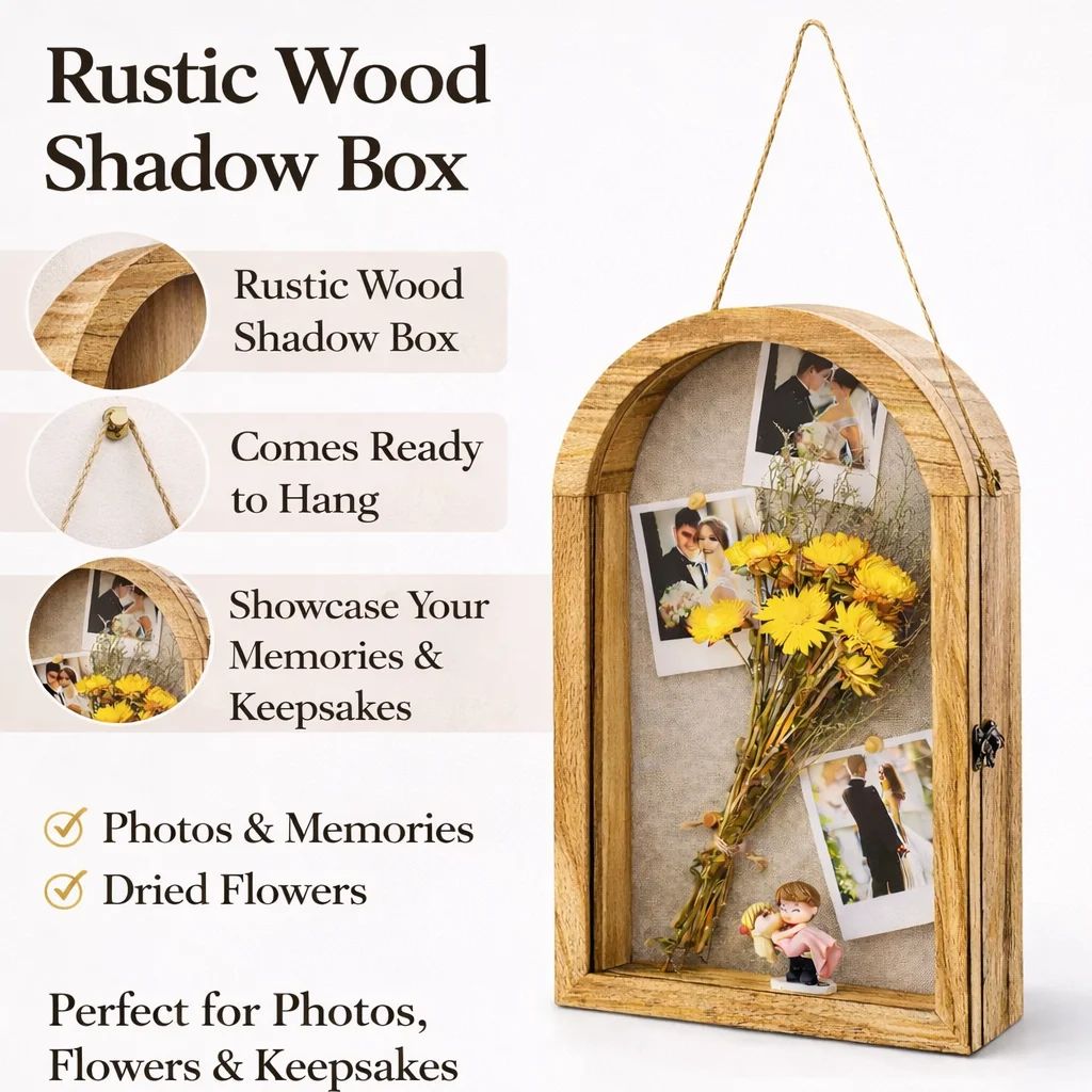 1PC Rustic Wooden Shadow Box with Hanging Rope for Photos,Keepsakes & Dried Flowers -Perfect for Memories and Home Decor Gift
1PC Rustic Wooden Shadow Box with Hanging Rope for Photos,Keepsakes & Dried Flowers -Perfect for Memories and Home Decor Gift