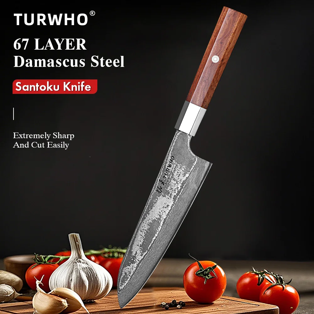 TURWHO 7" Japanese Santoku Knife Hand Forged Damascus Steel Chef Knives Kitchen Slicer Meat Cleaver Professional Cooking Tools
TURWHO 7" Japanese Santoku Knife Hand Forged Damascus Steel Chef Knives Kitchen Slicer Meat Cleaver Professional Cooking Tools