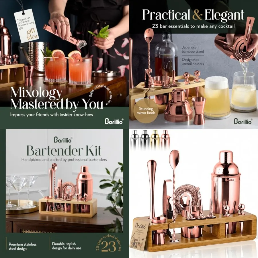 Bartender Kit StainlessSteel Cocktail Shaker Set w/ Stand Mixology Bar Tools w/Drink Shaker, Mixer and Muddler for Cocktails -
Bartender Kit StainlessSteel Cocktail Shaker Set w/ Stand Mixology Bar Tools w/Drink Shaker, Mixer and Muddler for Cocktails -