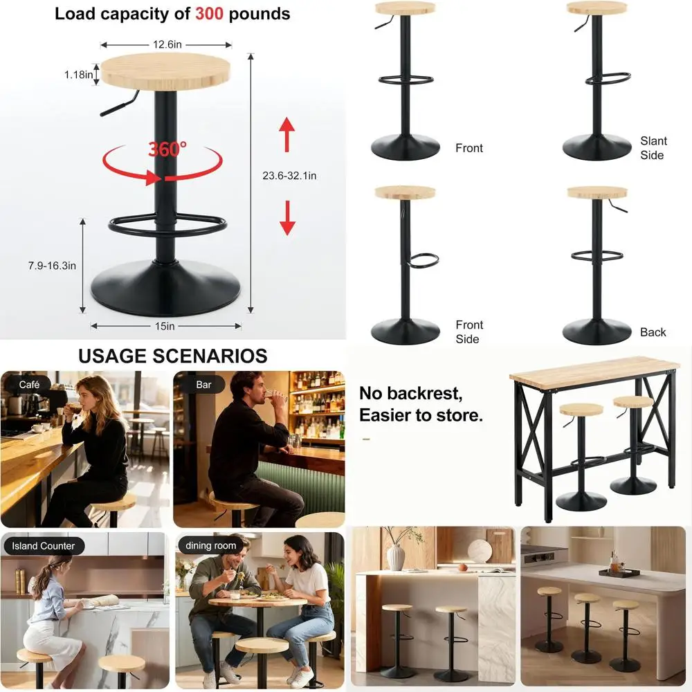 Set of 2 Bamboo Swivel Adjustable Bar Stools with Hard Seat, Modern Backless Counter Height for Kitchen, Dining, Cafe, Black
Set of 2 Bamboo Swivel Adjustable Bar Stools with Hard Seat, Modern Backless Counter Height for Kitchen, Dining, Cafe, Black