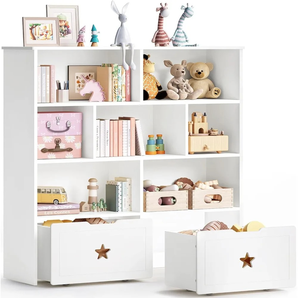 Toy Storage Organizer, Large Toy Shelf with 7 Storage Cubbies and 2 Movable Drawers, Cottage Style Toy Shelf for Kids Room
Toy Storage Organizer, Large Toy Shelf with 7 Storage Cubbies and 2 Movable Drawers, Cottage Style Toy Shelf for Kids Room