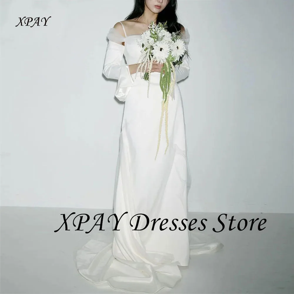 XPAY Simple Spaghetti Straps Korea Wedding Dresses Off Shoulder Long Sleeves Customized Photos Shoot Silk Satin Bride Party Gown
XPAY Simple Spaghetti Straps Korea Wedding Dresses Off Shoulder Long Sleeves Customized Photos Shoot Silk Satin Bride Party Gown