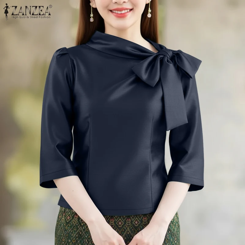 Элегантная однотонная атласная офисная блузка ZANZEA для женщин, весенняя женская блузка, приталенная туника, стильная рубашка с бантом на воротнике и рукавом 3/4
Элегантная однотонная атласная офисная блузка ZANZEA для женщин, весенняя женская блузка, приталенная туника, стильная рубашка с бантом на воротнике и рукавом 3/4