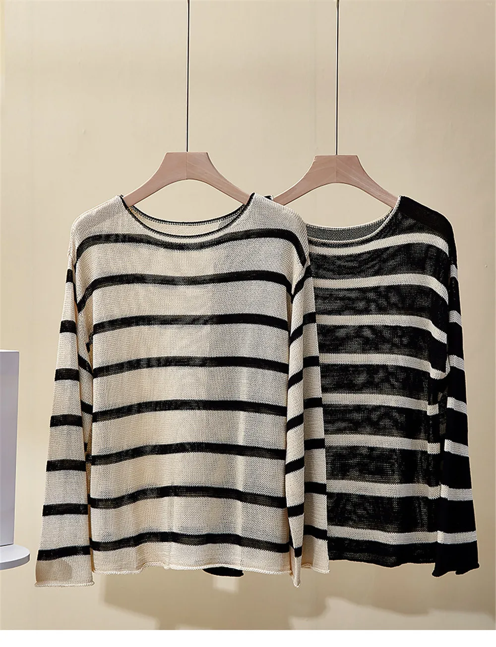 Round Neck Striped Long Sleeved Knitted Sweater for Women in Early Spring 2025 Loose And Thin Base Top
Round Neck Striped Long Sleeved Knitted Sweater for Women in Early Spring 2025 Loose And Thin Base Top