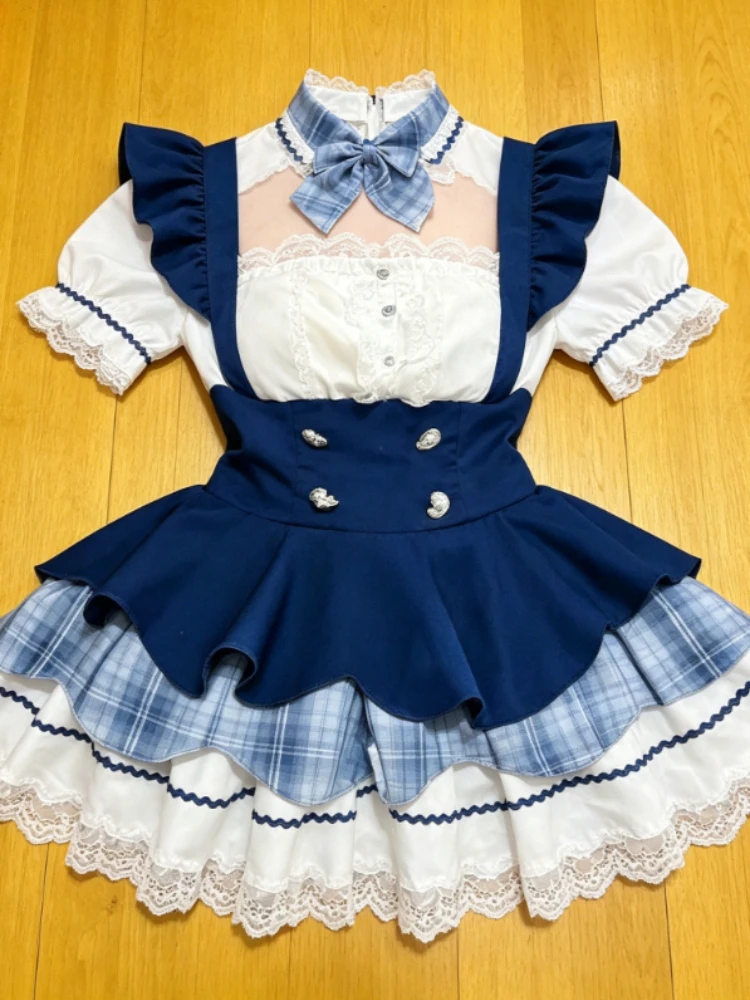 Summer Japanese Style Sweet Kawaii Lolita 2 Piece Set Slash Neck Tops + Plaid High Waist Design Mini Skirt Cosplay Daily Outfits
Summer Japanese Style Sweet Kawaii Lolita 2 Piece Set Slash Neck Tops + Plaid High Waist Design Mini Skirt Cosplay Daily Outfits