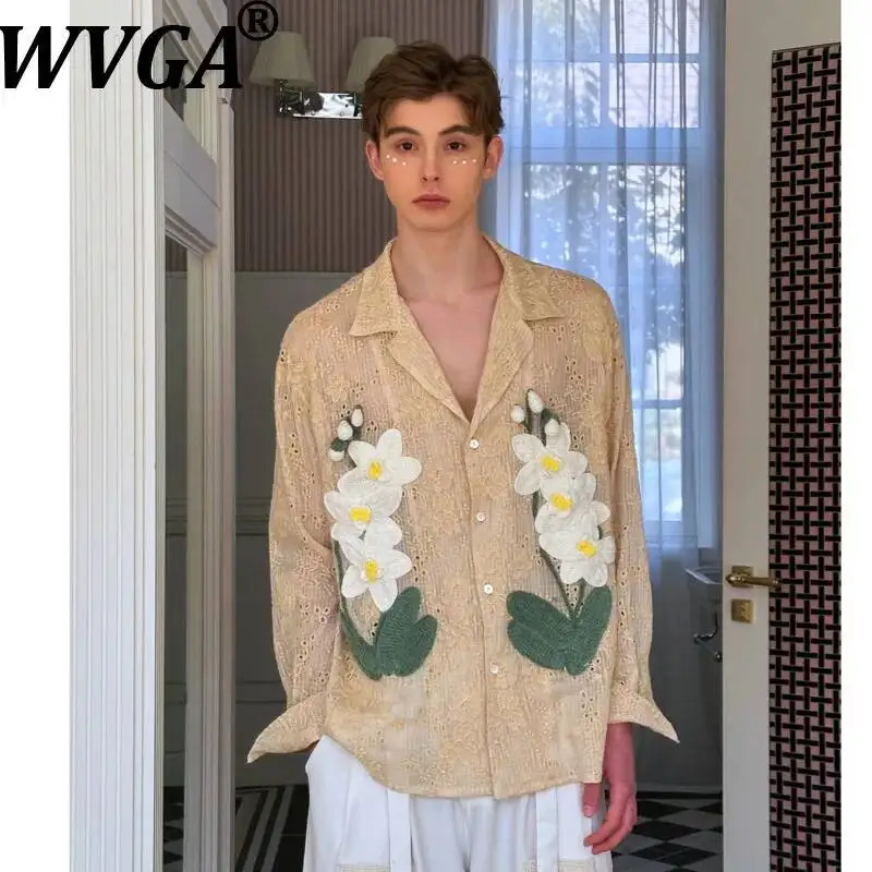 WVGA Spring Summer New Men Unique Design Floral Embroidery Long Sleeve Shirt Vintage Niche Chic Casual Hollow Out Top Ins W24740
WVGA Spring Summer New Men Unique Design Floral Embroidery Long Sleeve Shirt Vintage Niche Chic Casual Hollow Out Top Ins W24740