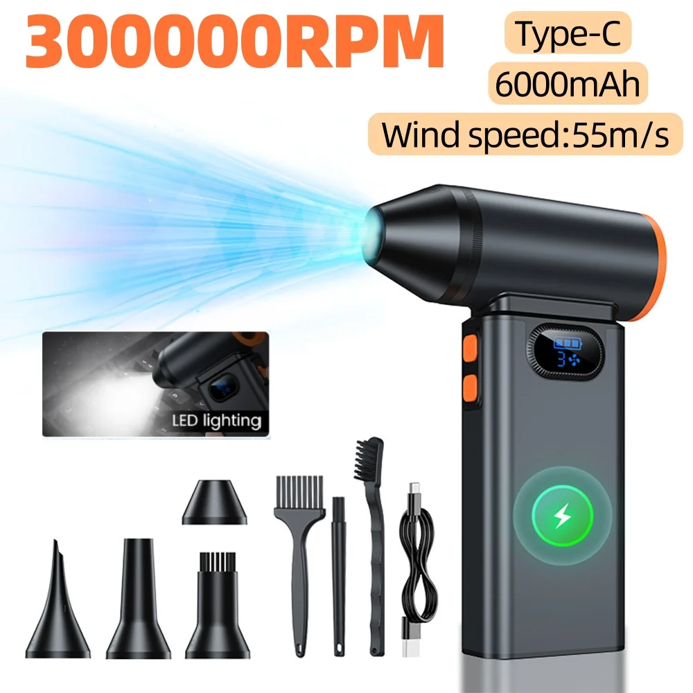 Violent Fan 300000RPM Powerful Air Blower Vacuum Dust Cleaner Type-C Charging Strong Winds 55m/s Brushless Turbo Jet Blower Tool
Violent Fan 300000RPM Powerful Air Blower Vacuum Dust Cleaner Type-C Charging Strong Winds 55m/s Brushless Turbo Jet Blower Tool