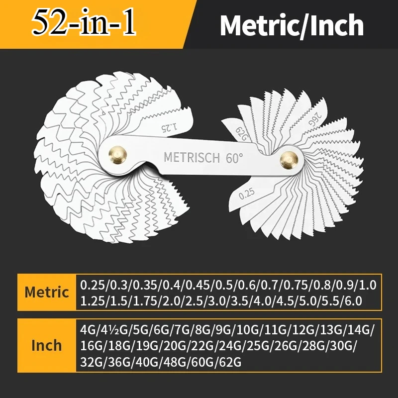 52-in-1 Thread Pitch Gauge Template Gauge, Screw Measuring Tool, Durable Thread Sizing Tool, Gear And Thread Pitch Measurement,
52-in-1 Thread Pitch Gauge Template Gauge, Screw Measuring Tool, Durable Thread Sizing Tool, Gear And Thread Pitch Measurement,