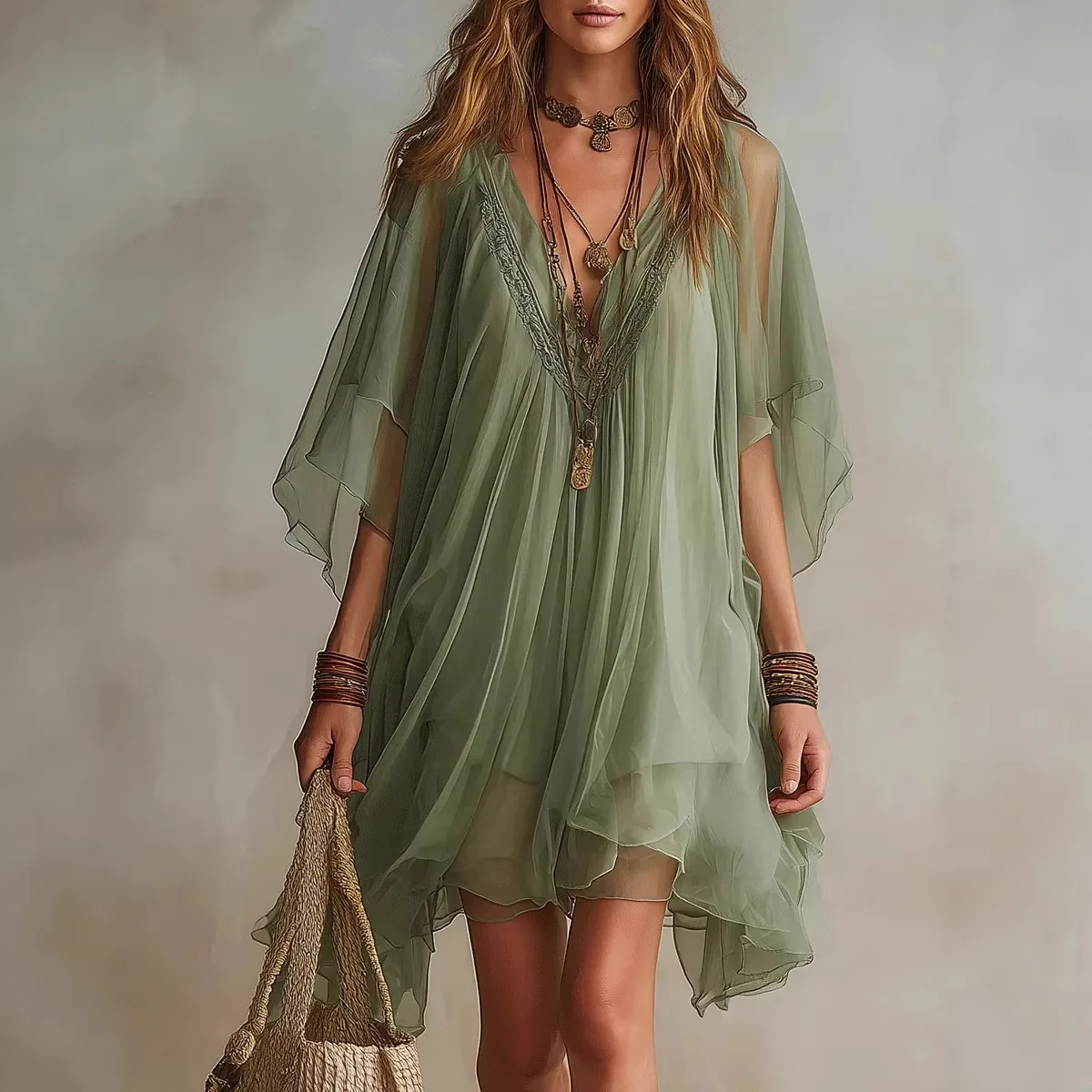 2026 Summer New Fashion Women's V-neck Chiffon Dress Beach Vacation Loose Cover Shirt Beach Skirt Dress
2026 Summer New Fashion Women's V-neck Chiffon Dress Beach Vacation Loose Cover Shirt Beach Skirt Dress