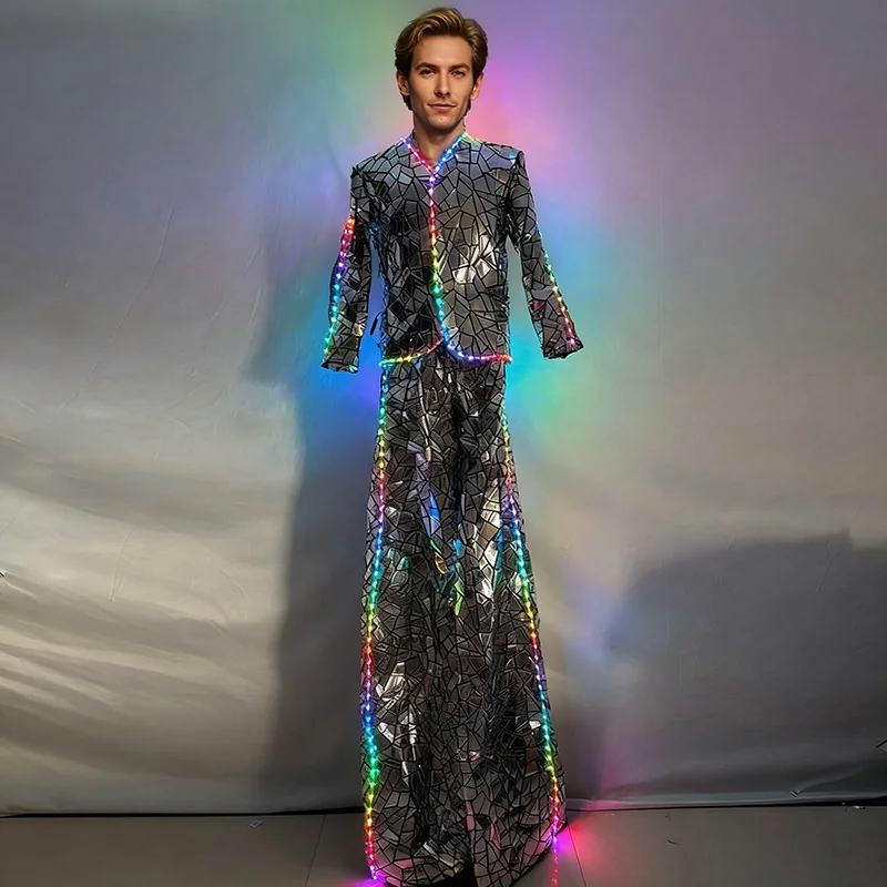 Hot selling LED robot clothing with mirror glitter fabric silver stilt costume stage performance role-playing
Hot selling LED robot clothing with mirror glitter fabric silver stilt costume stage performance role-playing