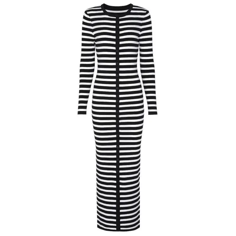 Elegant High Quality Knitted Slim Fit Stripe Long Sleeve round Neck Dress Women's Fashion Spring Autumn New Style Midi Dress
Elegant High Quality Knitted Slim Fit Stripe Long Sleeve round Neck Dress Women's Fashion Spring Autumn New Style Midi Dress
