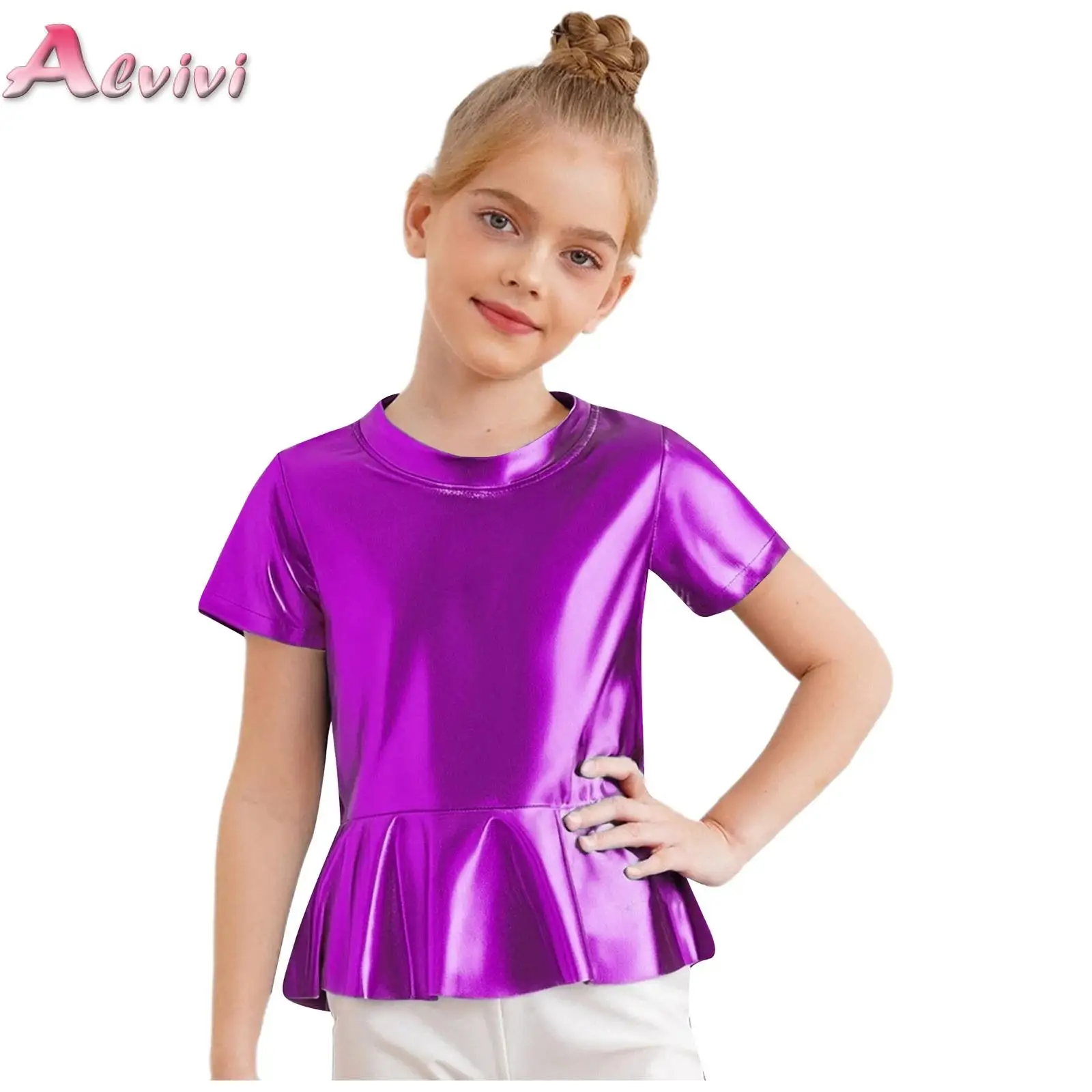 Kids Girls Metallic Shiny T-shirts Crop Top Peplum Hem Blouse Dancewear Sparkly Jazz Hip Hop Modern Dance Tops for Performance
Kids Girls Metallic Shiny T-shirts Crop Top Peplum Hem Blouse Dancewear Sparkly Jazz Hip Hop Modern Dance Tops for Performance