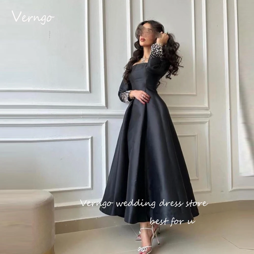Verngo Black A Line Satin Evening Party Dresses Saudi Arabic Women Long Sleeves Beads Square Neck Ankle Length Prom Gowns 
Verngo Black A Line Satin Evening Party Dresses Saudi Arabic Women Long Sleeves Beads Square Neck Ankle Length Prom Gowns
