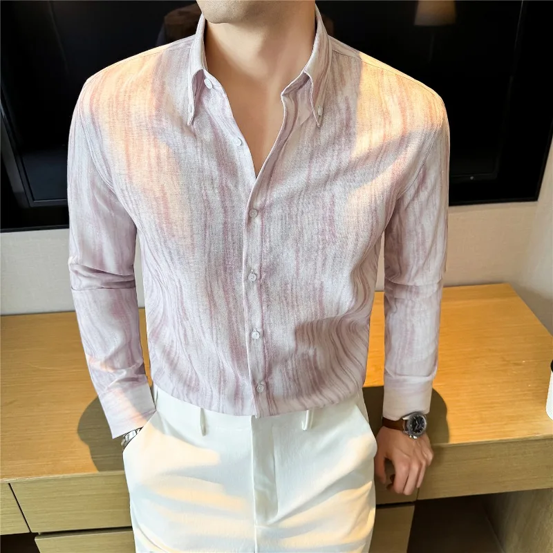 Men Formal Shirt High Quality Casual Pink Printed Shirt Long Sleeved Linen-cotton Blend Banquet Dress Shirt Fashion Men Clothing
Men Formal Shirt High Quality Casual Pink Printed Shirt Long Sleeved Linen-cotton Blend Banquet Dress Shirt Fashion Men Clothing