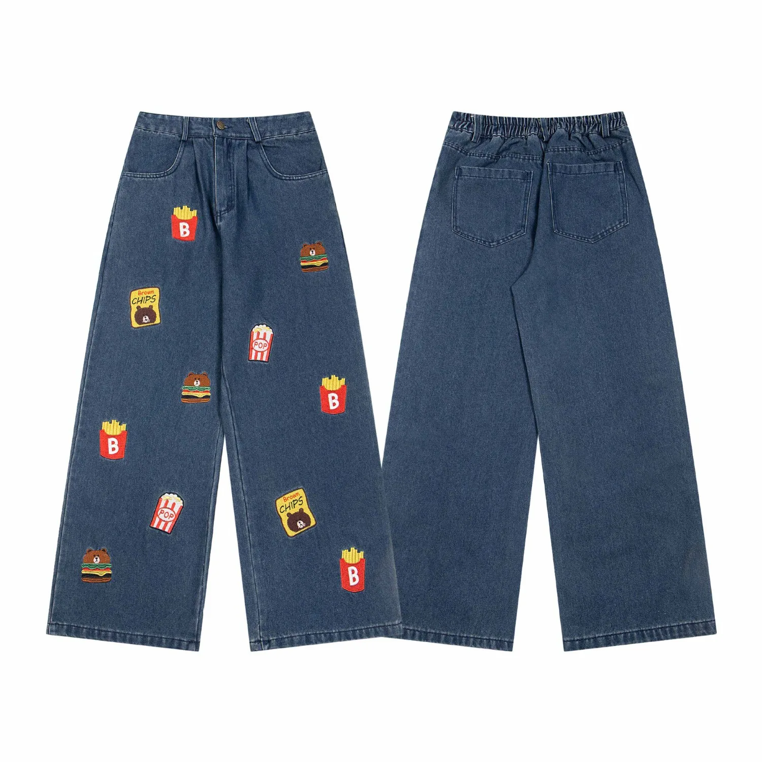 Japanese Style Fun Retro Burger Fries Embroidered Jeans Men's and Women's Trendy Straight Leg Pants Wide Leg Pants Loose Fit
Japanese Style Fun Retro Burger Fries Embroidered Jeans Men's and Women's Trendy Straight Leg Pants Wide Leg Pants Loose Fit