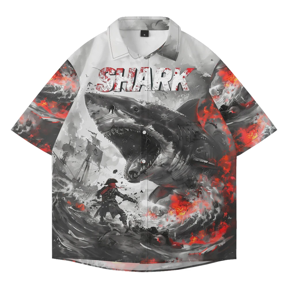 Summer casual oversized short sleeved, shark print, loose Hawaiian beach trend quick drying comfortable single breasted shirt
Summer casual oversized short sleeved, shark print, loose Hawaiian beach trend quick drying comfortable single breasted shirt