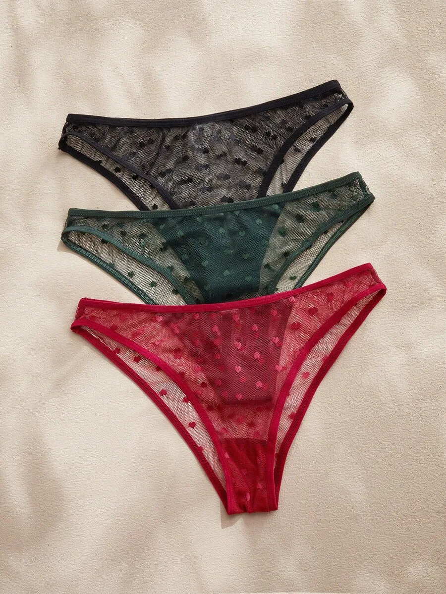 3 Pieces Women Lace Sheer Panties With Heart Pattern
3 Pieces Women Lace Sheer Panties With Heart Pattern