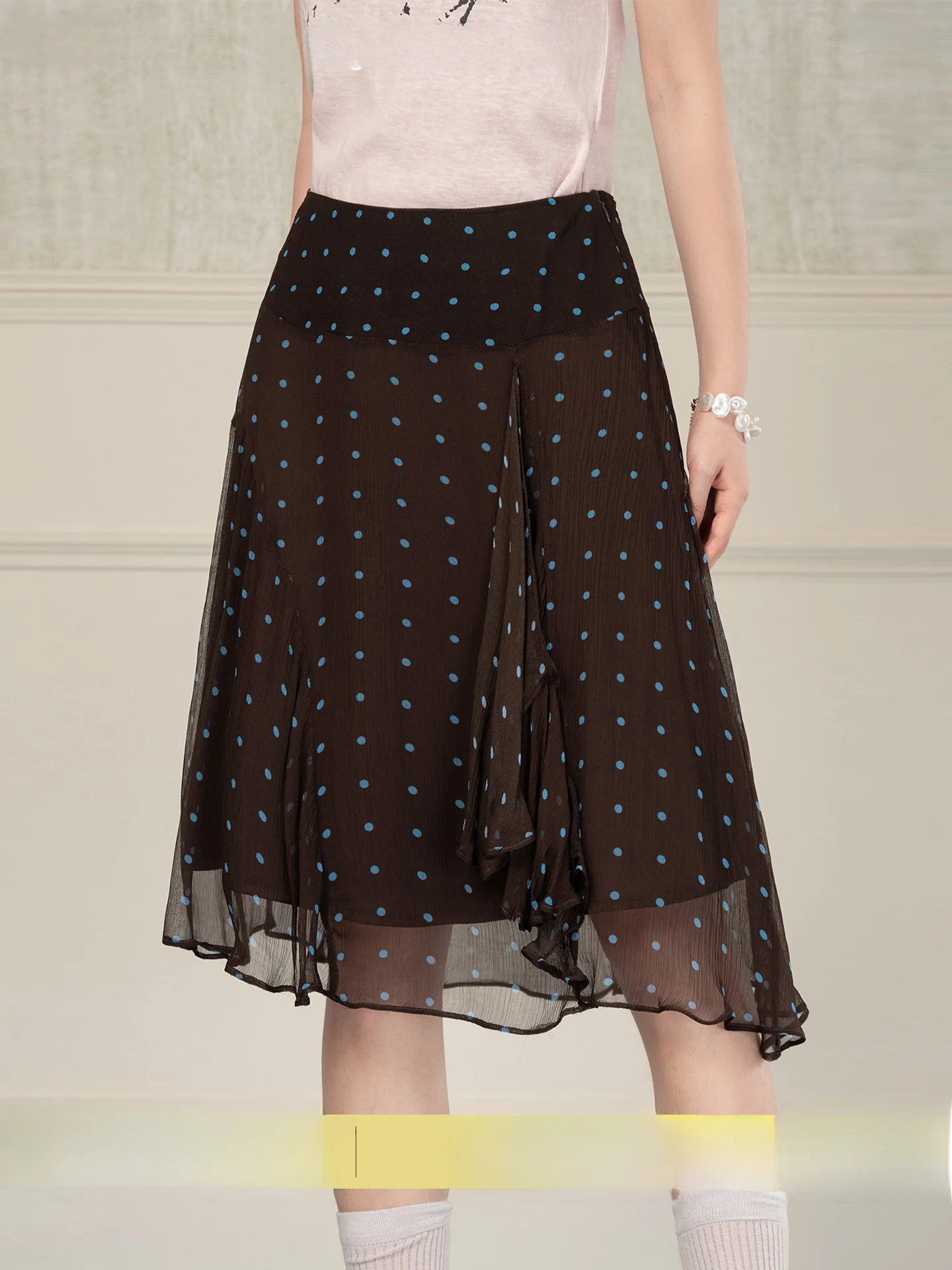 Heynew Polka Dot Coffee Color Mesh Double Layer Midi Skirt Women's Summer Cool Pear Shape Meat Conceal Thinming mid Length Skirt
Heynew Polka Dot Coffee Color Mesh Double Layer Midi Skirt Women's Summer Cool Pear Shape Meat Conceal Thinming mid Length Skirt