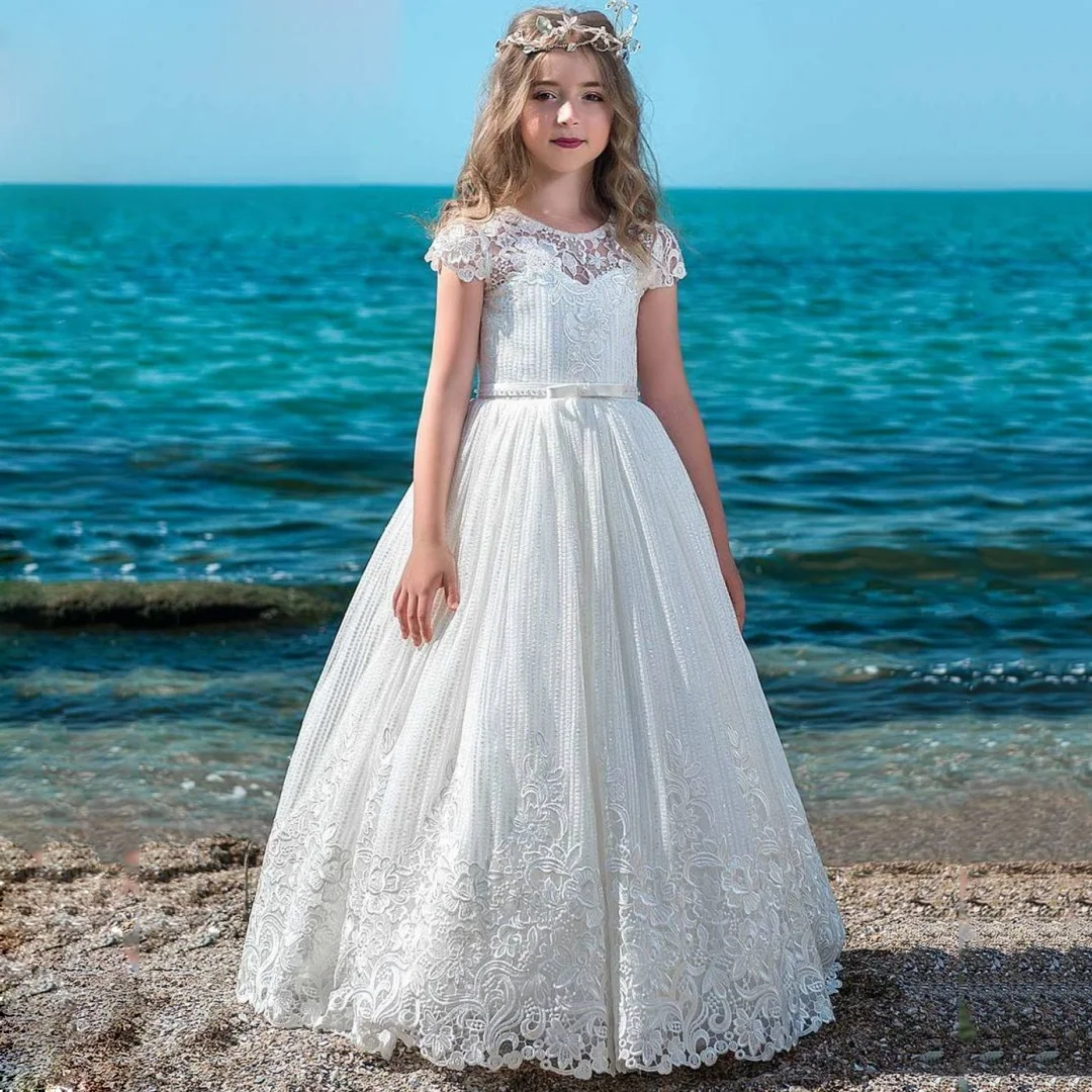 Customized White Flower Girl Dress Tulle Floral Appliques Bow Belt Short Sleeve For Wedding Birthday Party Holy Communion Gown
Customized White Flower Girl Dress Tulle Floral Appliques Bow Belt Short Sleeve For Wedding Birthday Party Holy Communion Gown